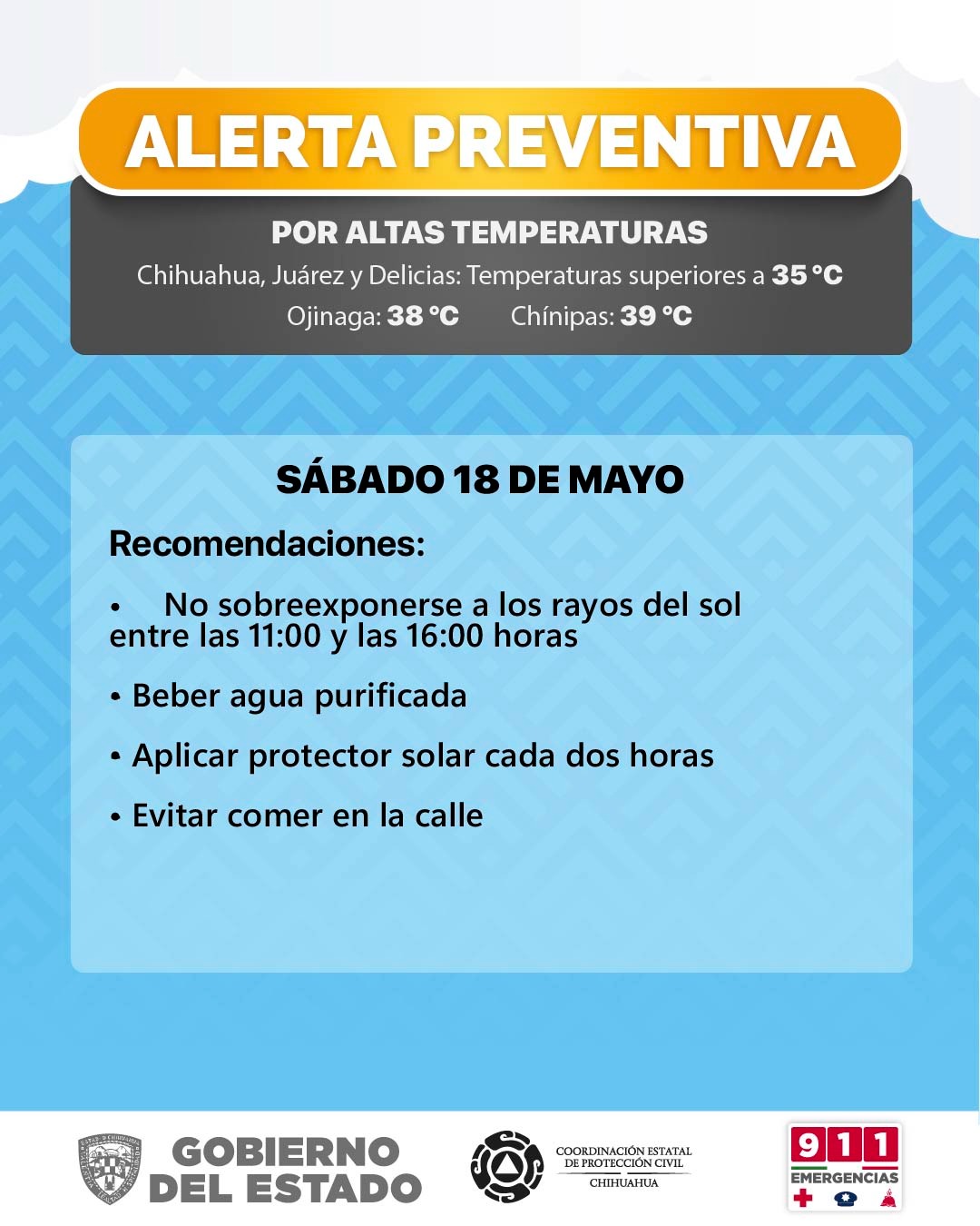 Emite Protección Civil aviso preventivo por altas temperaturas en el